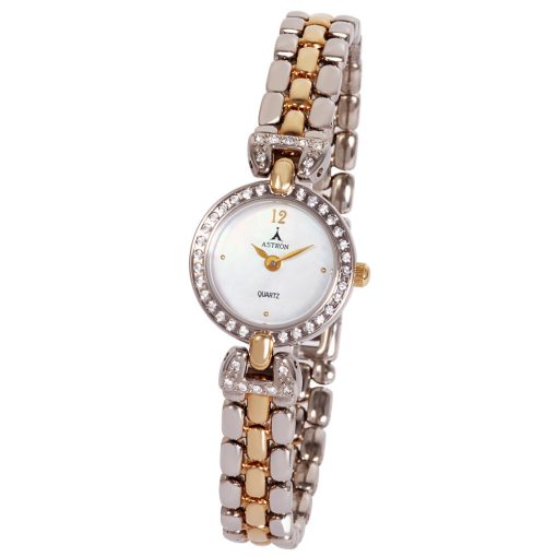 ASTRON 5253-8 női karóra, ékszeróra, bicolor fém tok, bicolor fémcsat, gyöngyház színű számlap, keményített ásványüveg, quartz szerkezet, cseppmentes vízállóság