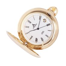 Astron zsebóra, arany színű tok és lánc, fehér számlap, római számok