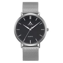 ASTRON 5505-1 férfi karóra, ezüst színű nemesacél tok, ezüst színű nemesacél csat, fekete számlap, keményített ásványüveg, quartz szerkezet, cseppmentes vízállóság