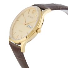 ASTRON 5511-9 férfi karóra, arany színű nemesacél tok, barna bőrszíj, pezsgőszínű számlap, zafír, quartz szerkezet, cseppmentes vízállóság