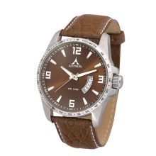 ASTRON 5519-5 férfi karóra, ezüst színű nemesacél tok, barna bőrszíj, barna számlap, keményített ásványüveg, quartz szerkezet, 100 m (10 ATM) vízállóság