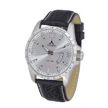 ASTRON 5519-7 férfi karóra, ezüst színű nemesacél tok, fekete bőrszíj, ezüst színű számlap, keményített ásványüveg, quartz szerkezet, 100 m (10 ATM) vízállóság