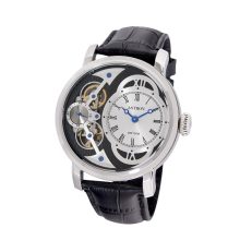 ASTRON 5522-6 férfi karóra, ezüst színű nemesacél tok, fekete bőrszíj, fekete számlap, keményített ásványüveg, (mechanikus+quartz) szerkezet, 100 m (10 ATM) vízállóság