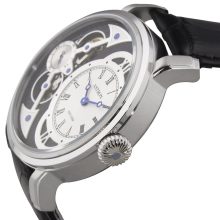 ASTRON 5522-6 férfi karóra, ezüst színű nemesacél tok, fekete bőrszíj, fekete számlap, keményített ásványüveg, (mechanikus+quartz) szerkezet, 100 m (10 ATM) vízállóság