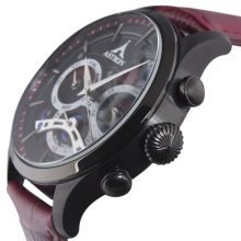 ASTRON 5523-7 férfi karóra, multifunkciós, fekete színű nemesacél tok, bordó bőrszíj, fekete számlap, keményített ásványüveg, quartz szerkezet, 50 m (5 ATM) vízállóság