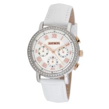 ASTRON 5540-8 divatos női karóra, chronograph, bicolor nemesacél tok, fehér bőrszíj, fehér számlap, keményített ásványüveg, quartz szerkezet, cseppmentes vízállóság