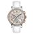   ASTRON 5540-8 divatos női karóra, chronograph, bicolor nemesacél tok, fehér bőrszíj, fehér számlap, keményített ásványüveg, quartz szerkezet, cseppmentes vízállóság