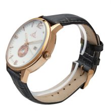 ASTRON 5554-0 férfi karóra, rózsaarany színű nemesacél tok, fekete bőrszíj, fehér számlap, keményített ásványüveg, multifunkciós quartz szerkezet, 50 m (5 ATM) vízállóság