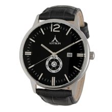 ASTRON 5554-1 férfi karóra, ezüst színű nemesacél tok, fekete bőrszíj, fekete számlap, keményített ásványüveg, quartz szerkezet, 50 m (5 ATM) vízállóság