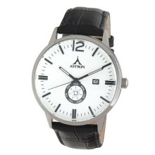 ASTRON 5554-7 férfi karóra, ezüst színű nemesacél tok, fekete bőrszíj, fehér számlap, keményített ásványüveg, multifunkciós quartz szerkezet, 50 m (5 ATM) vízállóság