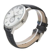 ASTRON 5554-7 férfi karóra, ezüst színű nemesacél tok, fekete bőrszíj, fehér számlap, keményített ásványüveg, multifunkciós quartz szerkezet, 50 m (5 ATM) vízállóság