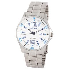   ASTRON 5558-7 sportos férfi karóra, ezüst színű nemesacél tok, ezüst színű nemesacél csat, fehér számlap, keményített ásványüveg, quartz szerkezet, 50 m (5 ATM) vízállóság