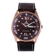 ASTRON 5570-6 férfi karóra, rózsaarany színű nemesacél tok, barna bőrszíj, barna számlap, keményített ásványüveg, quartz szerkezet, cseppmentes vízállóság