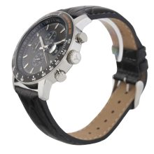 ASTRON 5575-1 férfi karóra, chronograph, ezüst színű nemesacél tok, fekete bőrszíj, fekete számlap, keményített ásványüveg, quartz szerkezet, 50 m (5 ATM) vízállóság