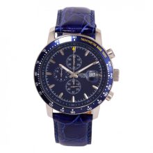 ASTRON 5575-2 férfi karóra, ezüst színű nemesacél tok, kék bőrszíj, kék számlap, keményített ásványüveg, chronograph quartz szerkezet, 50 m (5 ATM) vízállóság