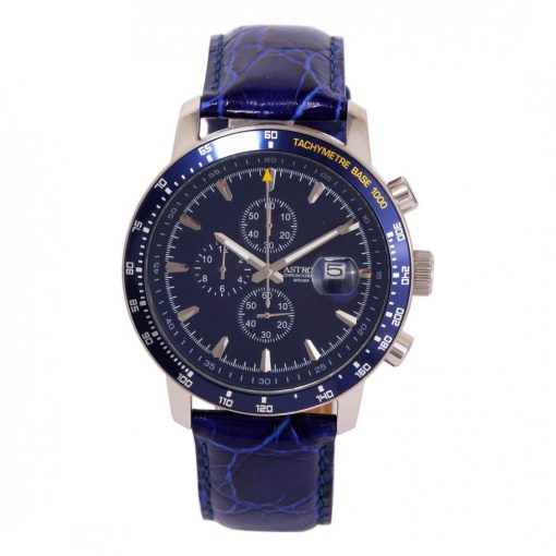 ASTRON 5575-2 férfi karóra, ezüst színű nemesacél tok, kék bőrszíj, kék számlap, keményített ásványüveg, chronograph quartz szerkezet, 50 m (5 ATM) vízállóság