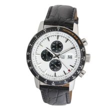 ASTRON 5575-7 férfi karóra, chronograph, ezüst színű nemesacél tok, fekete bőrszíj, fehér számlap, keményített ásványüveg, quartz szerkezet, 50 m (5 ATM) vízállóság