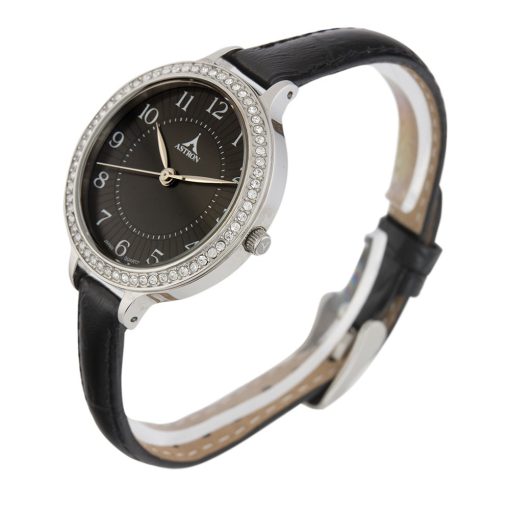 ASTRON 5580-1 női karóra, ezüst színű nemesacél tok, fekete bőrszíj, gun (szürke) színű számlap, keményített ásványüveg, quartz szerkezet, 50 m (5 ATM) vízállóság