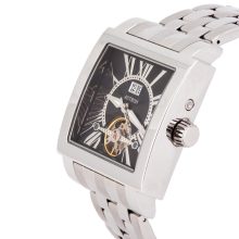ASTRON 5754-1, mechanikus-automata szerkezet, férfi karóra, ezüst színű nemesacél tok, ezüst színű nemesacél csat, fekete számlap, keményített ásványüveg, cseppmentes vízállóság
