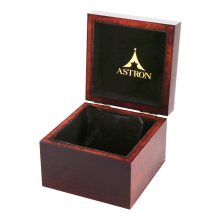 Astron fa karóra doboz, barna színű külső, fekete párnás belső
