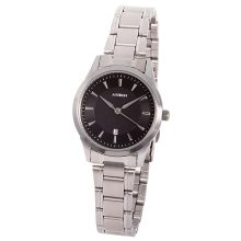ASTRON 8018-1 elegáns női karóra, ezüst színű nemesacél tok, ezüst színű nemesacél csat, fekete számlap, keményített ásványüveg, quartz szerkezet, cseppmentes vízállóság