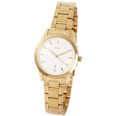   ASTRON 8018-9 elegáns női karóra, arany színű nemesacél tok, arany színű nemesacél csat, fehér számlap, keményített ásványüveg, quartz szerkezet, cseppmentes vízállóság