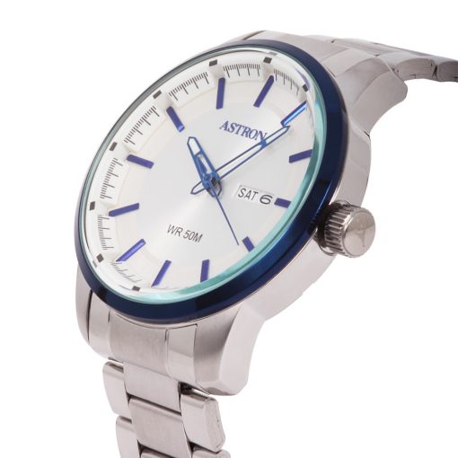 ASTRON 8020-7 sportos férfi karóra, ezüst és kék színű nemesacél tok, ezüst színű nemesacél csat, ezüst színű számlap, keményített ásványüveg, quartz szerkezet, 50 m (5 ATM) vízállóság