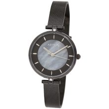 ASTRON 8022-1 női karóra, ékszeróra, fekete színű nemesacél tok, fekete nemesacél csat, gyöngyház színű számlap, keményített ásványüveg, quartz szerkezet, cseppmentes vízállóság