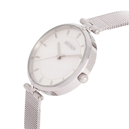 ASTRON 8022-8 női karóra, ékszeróra, ezüst színű nemesacél tok, ezüst színű nemesacél csat, gyöngyház színű számlap, keményített ásványüveg, quartz szerkezet, cseppmentes vízállóság