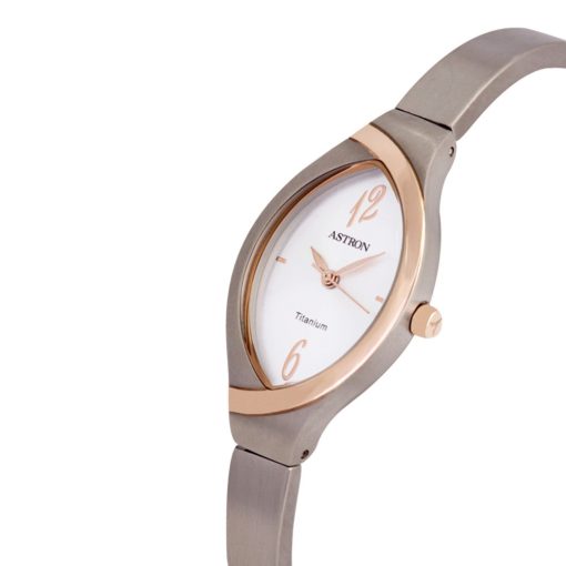 ASTRON 8024-0 női karóra, ékszeróra, bicolor titánium tok, ezüst színű titánium csat, fehér színű számlap, keményített ásványüveg, quartz szerkezet, cseppmentes vízállóság