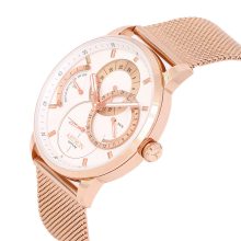 ASTRON 8026-5 férfi karóra, rózsaarany színű nemesacél tok, rózsaarany színű milánó nemesacéli csat, fehér számlap, zafírüveg, quartz szerkezet, cseppmentes vízállóság