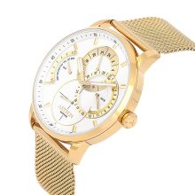 ASTRON 8026-6 férfi karóra, arany színű nemesacél tok, arany színű milánói nemesacél csat, fehér számlap, zafírüveg, quartz szerkezet, cseppmentes vízállóság