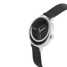 ASTRON 8032-1 női karóra, ékszeróra, ezüst színű nemesacél tok, fekete színű nemesacél csat, különleges számlap, keményített ásványüveg, quartz szerkezet, cseppmentes vízállóság