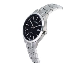 ASTRON 8042-1 férfi karóra, ezüst színű titánium tok, titánium csat, fekete számlap, keményített ásványüveg, quartz szerkezet, 50 m (5 ATM) vízállóság