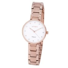 ASTRON 8044-0 női karóra, rózsaarany színű titánium tok, titánium csat, fehér számlap, keményített ásványüveg, quartz szerkezet, 50 m (5 ATM) vízállóság
