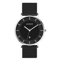   ASTRON 8061-1 férfi karóra, ezüst színű nemesacél tok, fekete nemesacél csat, fekete számlap, zafír üveg, quartz szerkezet, 50 m (5 ATM) vízállóság