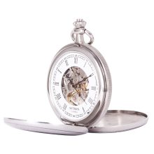 Astron férfi zsebóra, mechanikus, ezüst színű, római számos