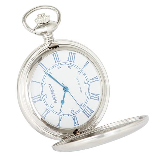 Astron férfi zsebóra, quartz, ezüst színű tok (pajzsos), római számos, 50 mm